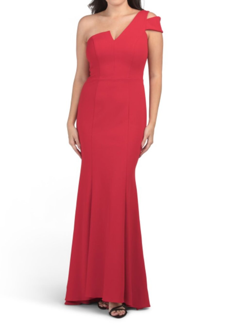 BETSY & ADAM Long Scuba One Shoulder Gown